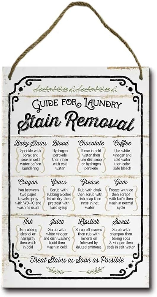 Losea Guide for Laundry Stain Removal Rustic Wood Farmhouse Wall Sign 8x12 Inches | Amazon (US)