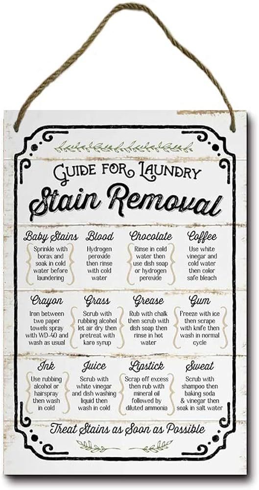 Losea Guide for Laundry Stain Removal Rustic Wood Farmhouse Wall Sign 8x12 Inches | Amazon (US)