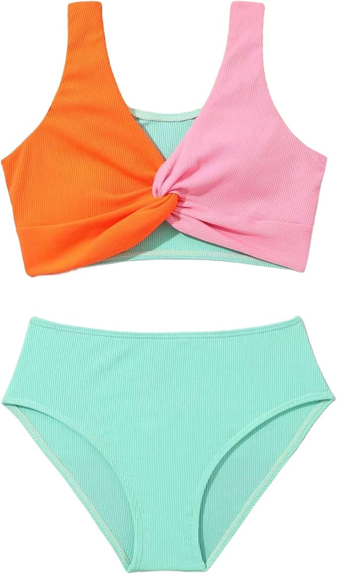 J.E Sterguard Two Piece Swimsuits Teen Bikini Color Block Girls' Swimwear Ribbed Swimsuits Size 8... | Amazon (US)