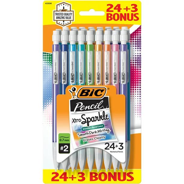 BIC Xtra-Sparkle No. 2 Mechanical Pencils With Erasers, Medium Point (0.7mm), 24 + 3 Bonus Pencil... | Walmart (US)