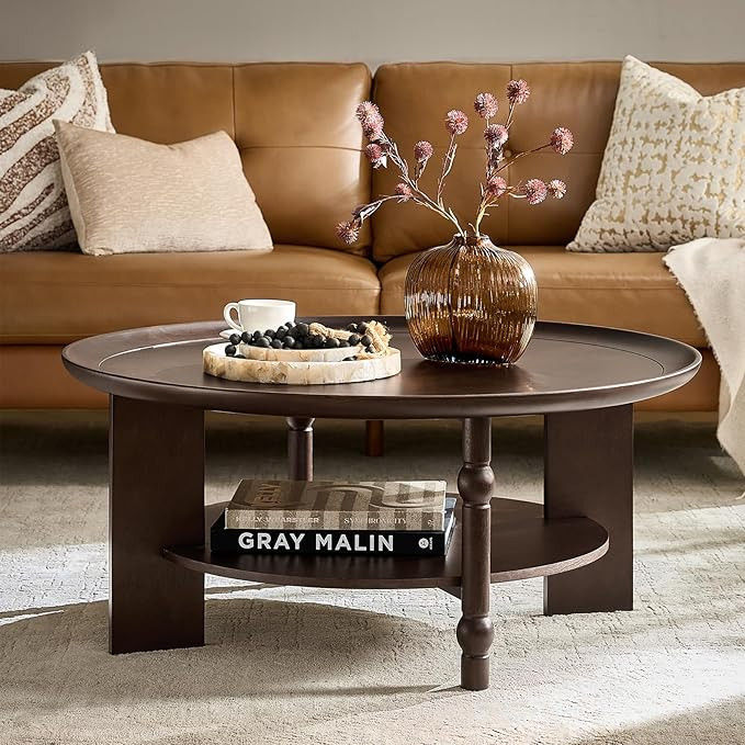 HULALA HOME 40" Round Coffee Table for Living Room, 2-Tier Transitional Wood Coffee Table with St... | Amazon (US)