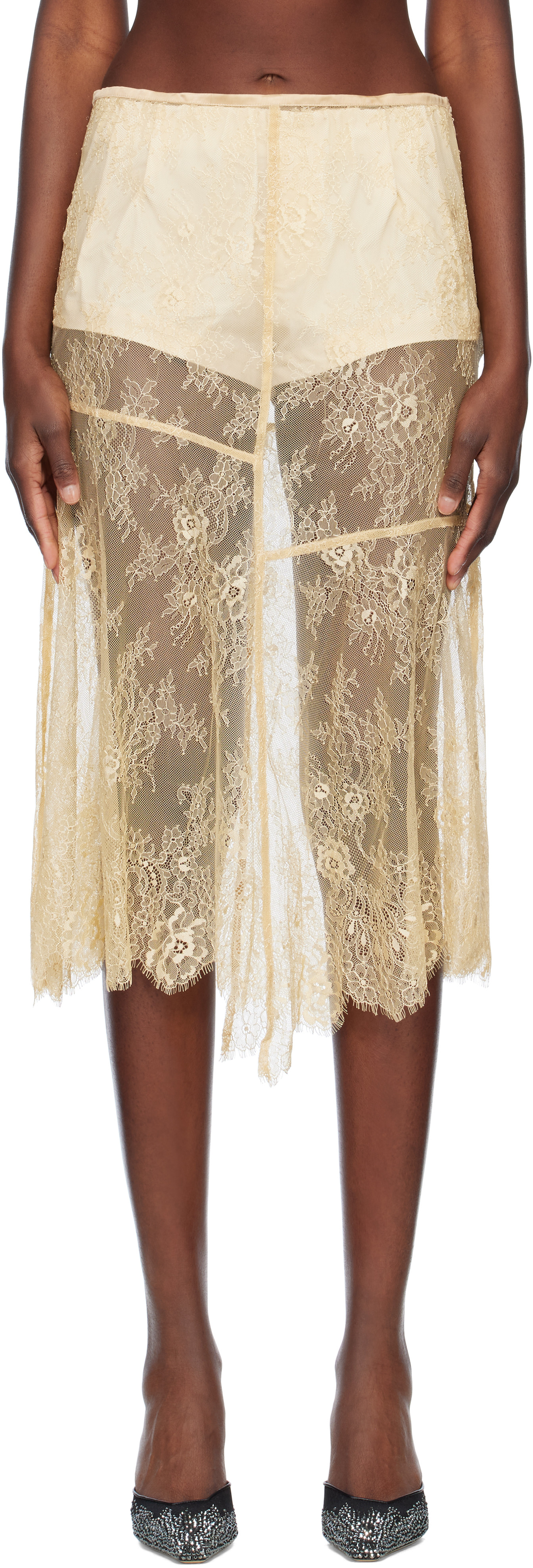 Stand Studio Beige Mathilde Midi Skirt | SSENSE