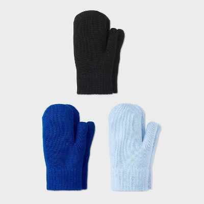 Toddler 3pk Mitten Set - Cat & Jack™ Light Blue/ Blue/ Black 2T-5T | Target