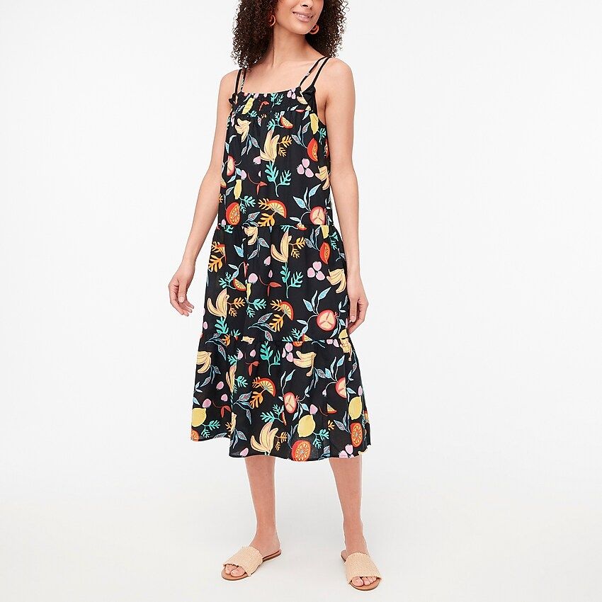 Printed midi smocked tiered cover-up | J.Crew Factory