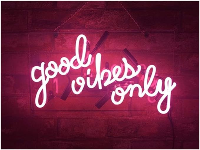 Realwell Pink Good Vibes Only Neon Sign Wall Decor for Bedroom Real Glass Bar Handmade Night Ligh... | Amazon (US)