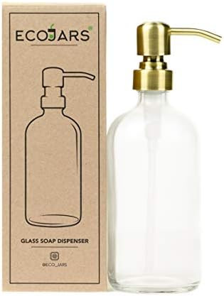 Eco Jars Brass Bronze Soap Dispenser, Vintage Clear Style Glass Jar, Gold Colour, Stainless Steel... | Amazon (UK)