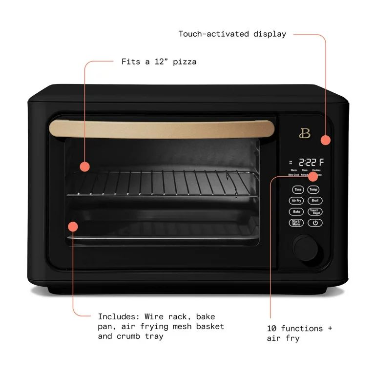 Beautiful 6 Slice Touchscreen Air Fryer Toaster Oven, Black Sesame by Drew Barrymore | Walmart (US)