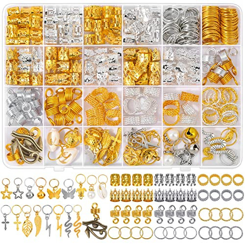 Qinzave 294Pcs Hair Jewelry for Braids Loc Jewelry for Hair Dreadlocks, Braid Accessories for Women Men, Gold Braid Accessories with Cuffs Charms Pendants | Amazon (US)