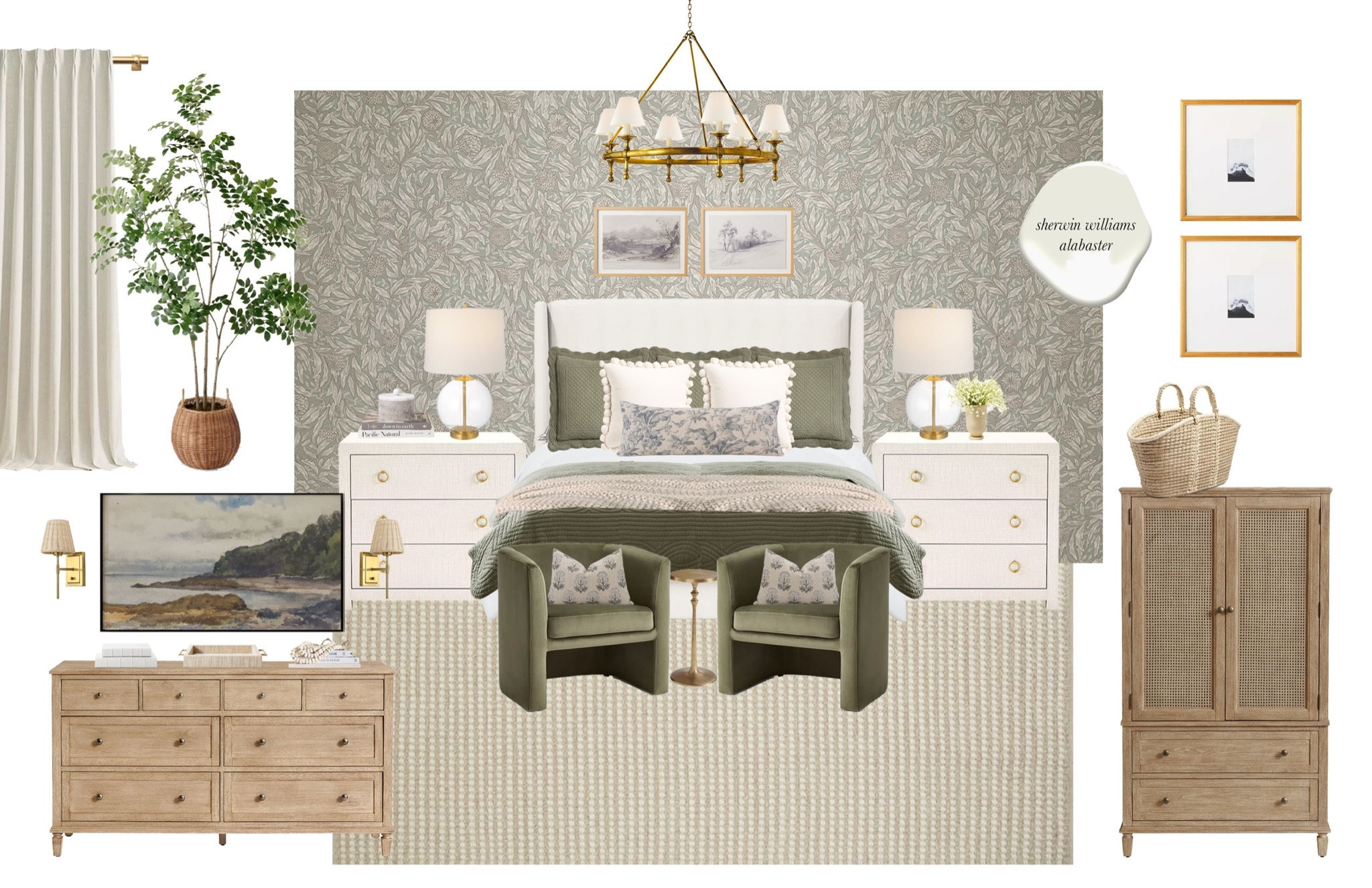 Coastal Luxe Bedroom Design ✨
#bedroomdesign #bedroomdecor #bedroomfurniture #bedding #bedframe #nightstands #dresser #armoire #accentchairs #chandelier #tablelamps #coastaldecor #wallpaper #raffia #cane 

#LTKhome