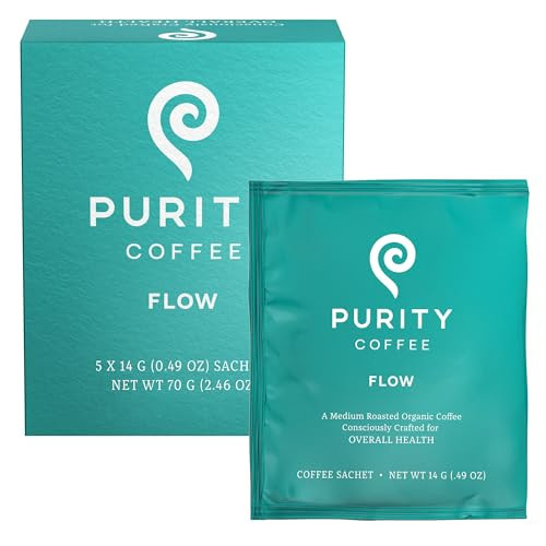 Purity Coffee FLOW Medium Roast Organic Coffee - USDA Certified Organic Specialty Grade Arabica Single-Serve Packets - Third Party Tested for Mold, Mycotoxins and Pesticides - 5 ct Box | Amazon (US)