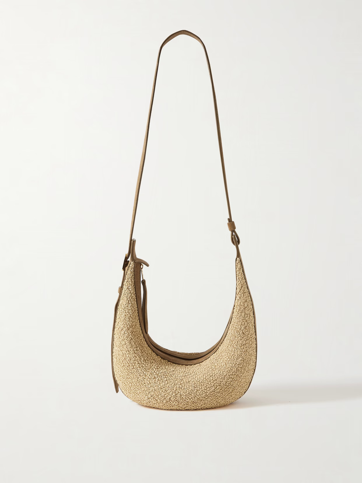 KHAITE - Augustina Small Suede-trimmed Raffia Shoulder Bag - Neutrals | NET-A-PORTER (US)