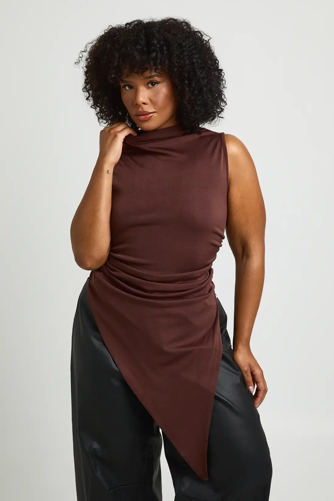 Plus High Neck Asymmetric Hem Long Line Top | boohoo (US & Canada)