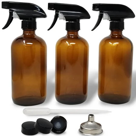 Nylea 3 Pack Refillable 16 oz Amber Glass Spray Bottles [Free Phenolic Cap and Plastic Pipette] - Em | Walmart (US)