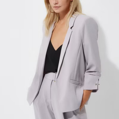 Petite grey ruched sleeve blazer | River Island (UK & IE)