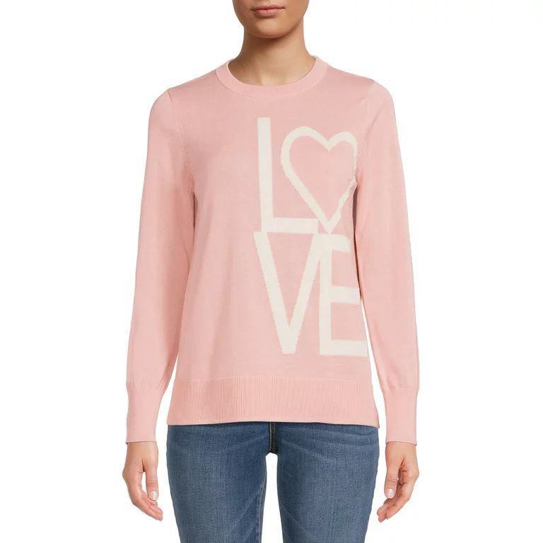 Time and Tru Women's Pink Love Sweater | Walmart (US)