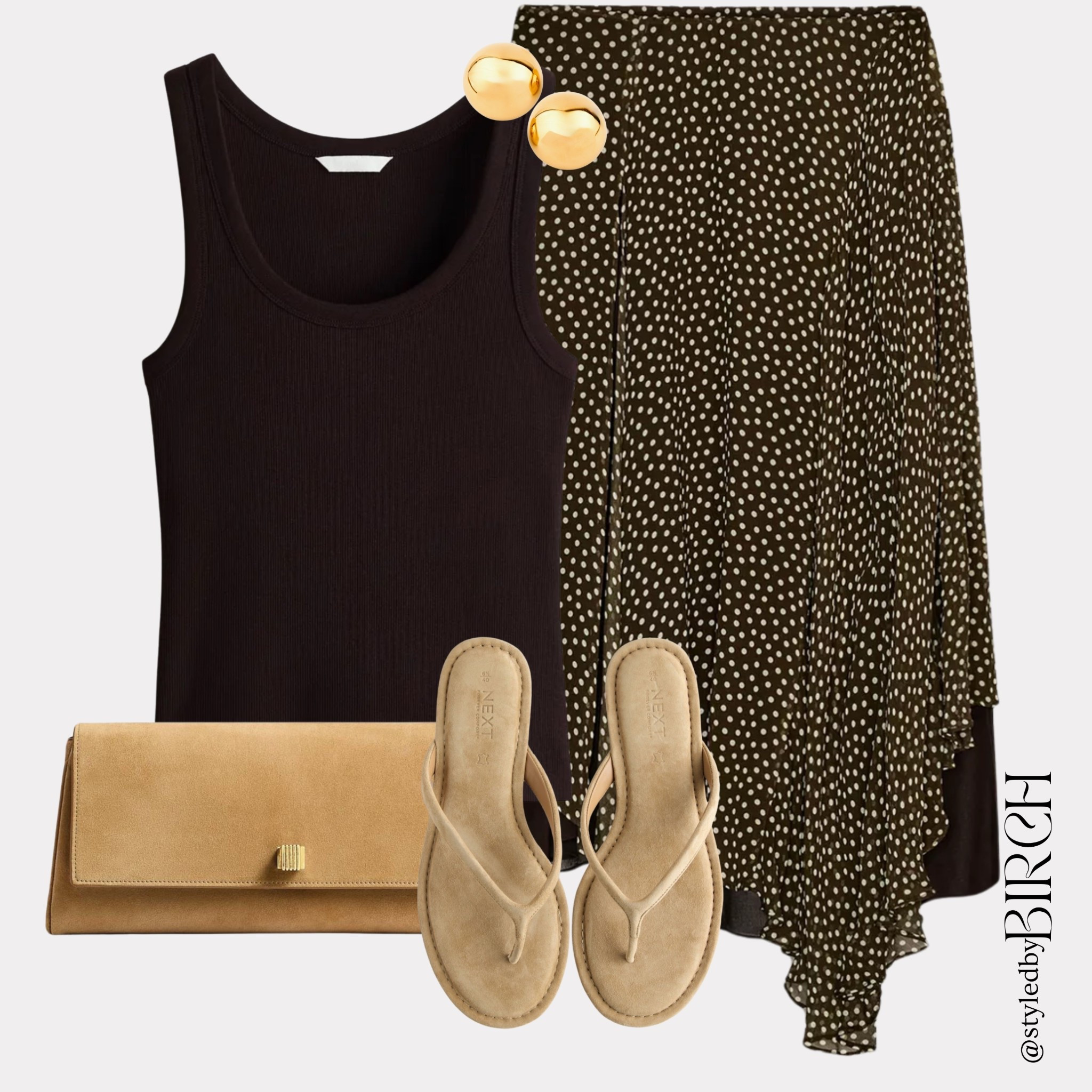 This one is going straight into the rotation and I need you to see why 🤎

A dark polka dot midi skirt is the piece you did not know you needed but once you have it you will wear it on repeat. Day to evening, spring to summer, home to holiday… it does everything. I have linked every single piece so you can shop the whole look with zero effort.

#ootd #outfitinspo #polkadotstyle #springstyle #chicstyle

Tags 🏷️
Dark brown ribbed tank, dark polka dot asymmetric midi skirt, tan suede clutch bag, tan suede flip flops, gold dome earrings

#LTKeurope #LTKspring #LTKsummer