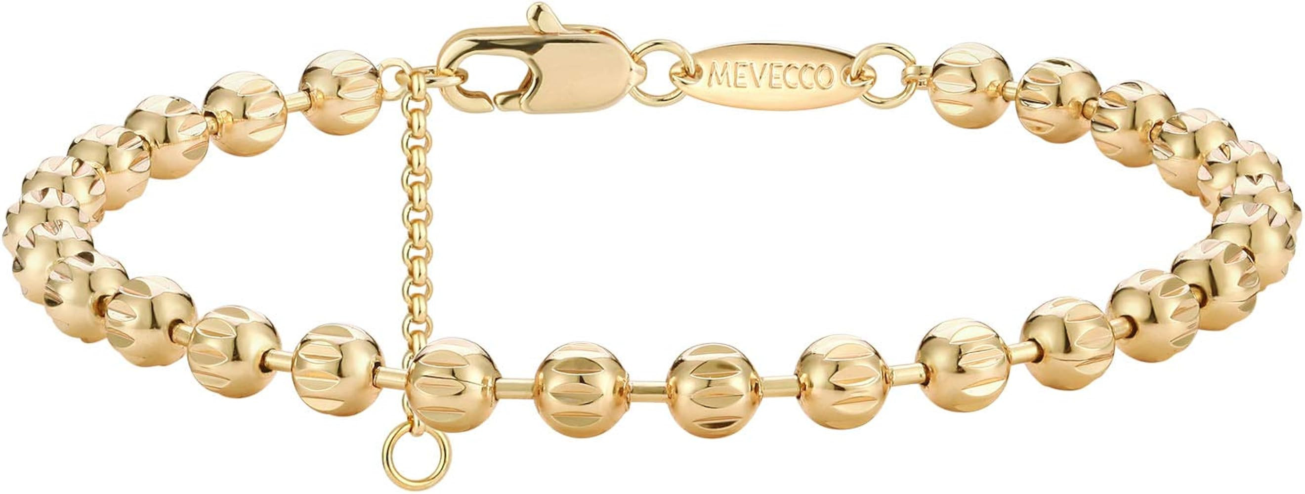 MEVECCO Gold Beaded Bracelets,18K Gold Plated Handmade Cute Satellite Diamond Cut Oval and Round ... | Amazon (US)
