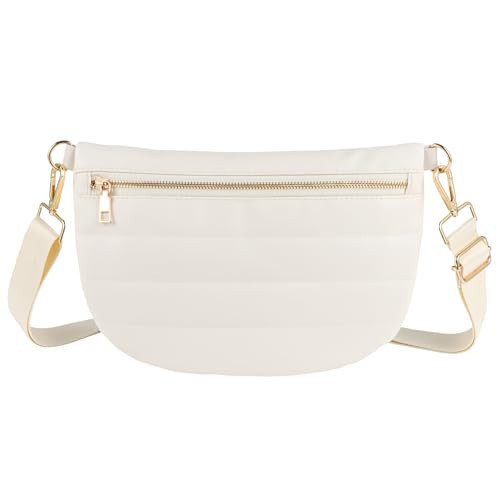 Quilted Puffer Leather Belt Bag for Women Puffer Crossbody Bags Puffy Sling Belt Bag Fanny Pack Bum Waist Chest Shoulder Bag for Women-Cream | Amazon (US)
