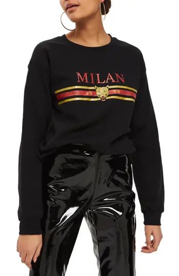 Women's Topshop Milan Graphic Sweatshirt, Size Large - Black | Nordstrom