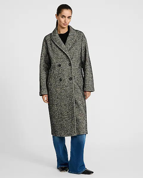 Herringbone Double Breasted Coat | Express