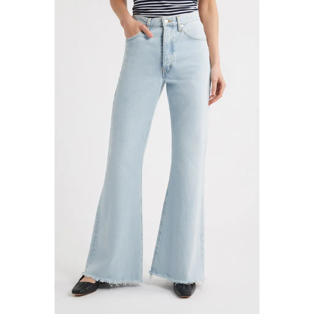 FRAME The Lax Frayed High Waist Flare Jeans in Wisp Raw Fray at Nordstrom, Size 27 | Nordstrom