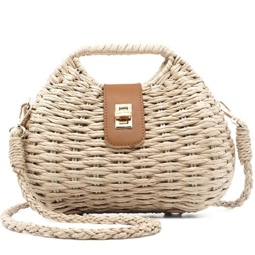 Crbeqabe Straw Woven Clutch Purse for Women Boho Summer Beach Purse Top Handle Vacation Handbag Wicker Purse | Amazon (US)
