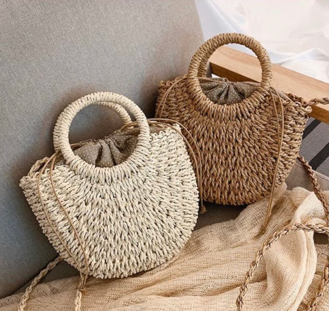 Half Moon Shaped Handwoven Straw Bag Summer Beach Bag Straw Clutch Semicircle Handwoven Straw Han... | Etsy (US)