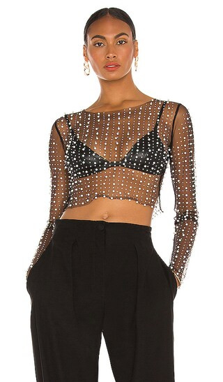 Look and Glisten Pearl Mesh Top in Black | Revolve Clothing (Global)