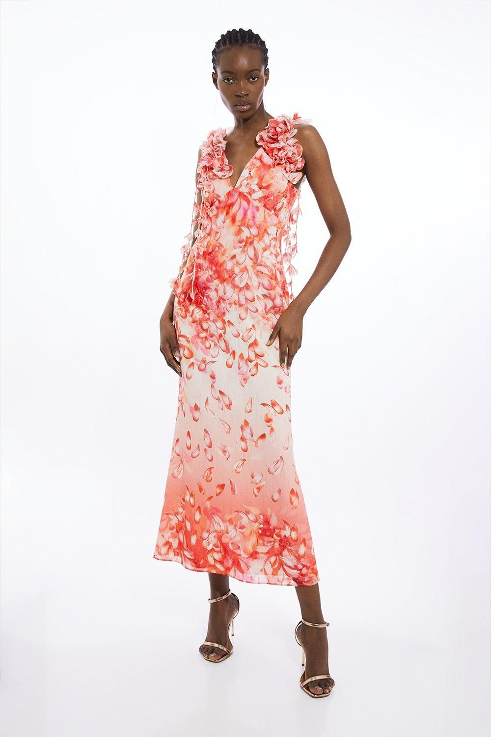 Floral Applique Woven Halter Woven Maxi Dress | Karen Millen US