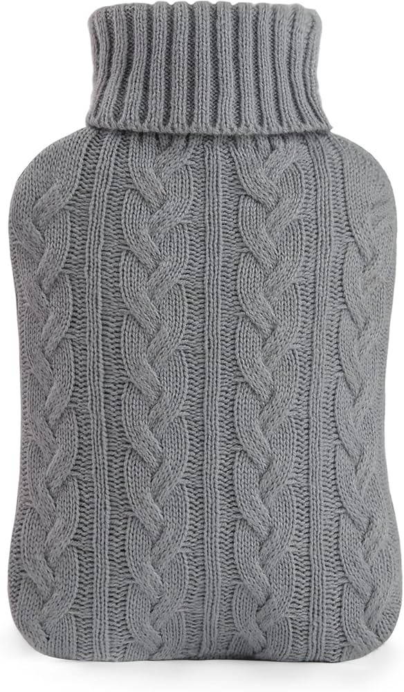 samply Wärmflasche mit Bezug – Weicher Premium Strickbezug – 2L groß Wärmeflasche, grau | Amazon (DE)