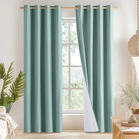 NICETOWN 100% Blackout Curtains for Living Room Faux Linen Thermal Insulated Solid Modern Grommet Drapes, W52 x L84, Stone Blue, Set of 2 | Walmart (US)