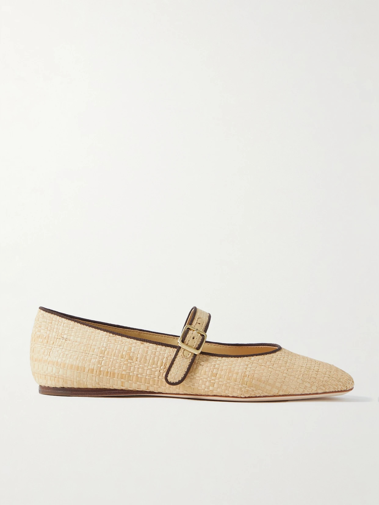 Loeffler Randall - Ginger Grosgrain-trimmed Raffia Mary Jane Ballet Flats - Neutral | NET-A-PORTER (UK & EU)