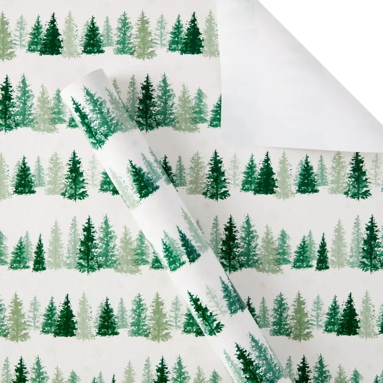Holiday Time Tree Line Kraft Wrapping Paper, Christmas, White, Green, 30 inches Wide, FSC Paper | Walmart (US)