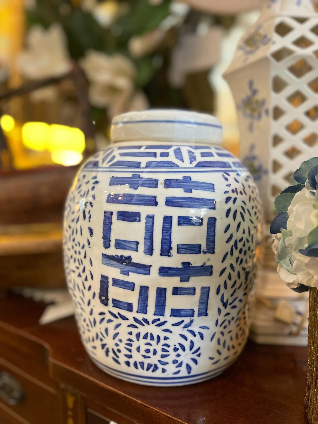 Blue and white double happiness ginger jar | Etsy (US)