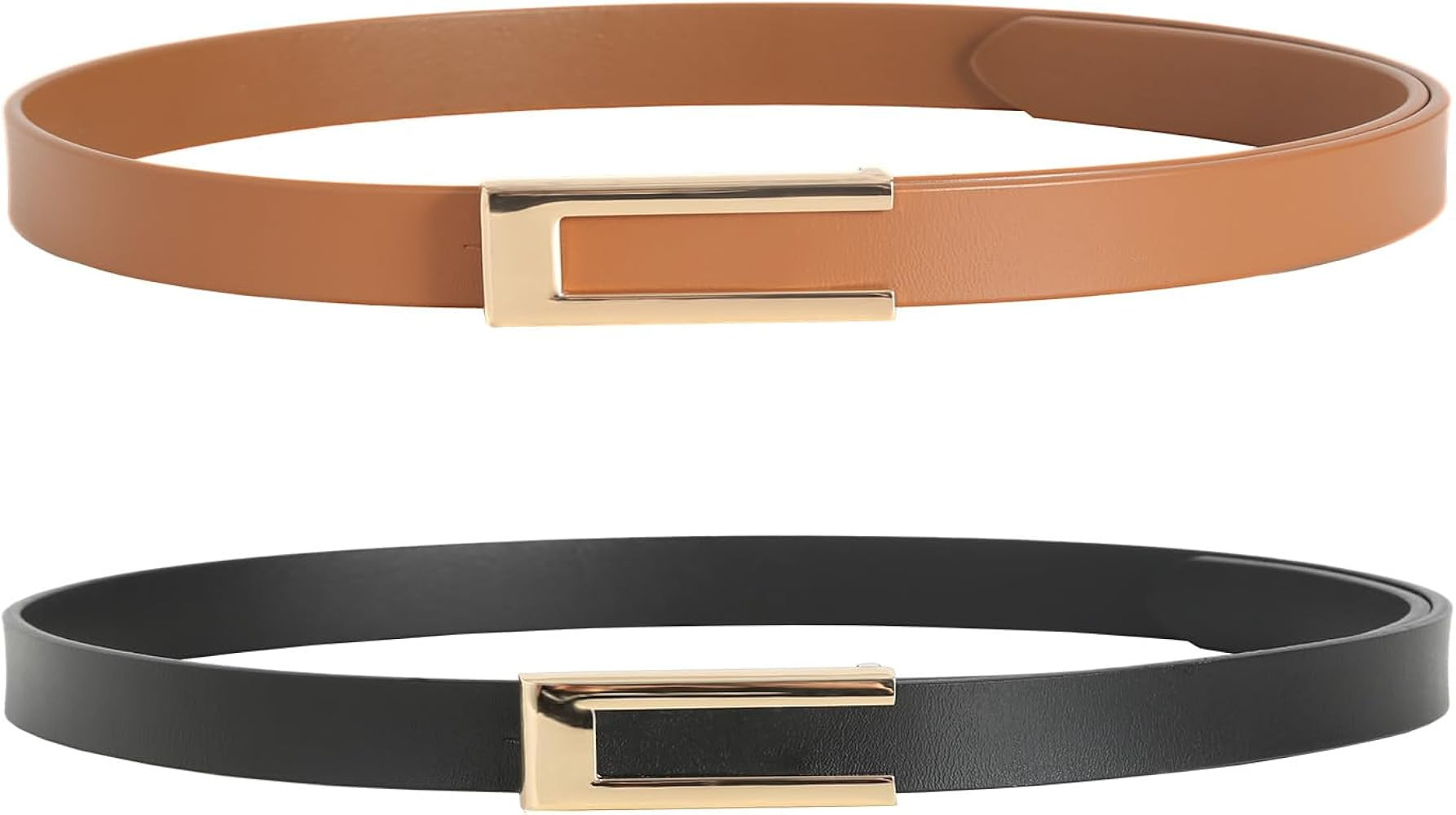 Womens Leather Belt Skinny Waist Belt for Dresses Jeans Pants with Gold Buckle | Amazon (US)