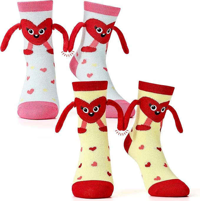 Belloxis 2-Pack Valentine’s Day Magnetic Heart Socks for Kids, Cute Hand-Holding Cotton Crew So... | Amazon (US)