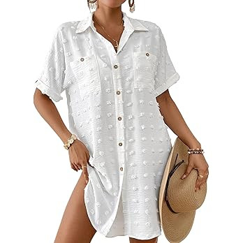 Bsubseach Swimsuit Coverup for Women Swiss Dot Bathing Suit Swimwear Button Down Beach Shirt Cove... | Amazon (US)