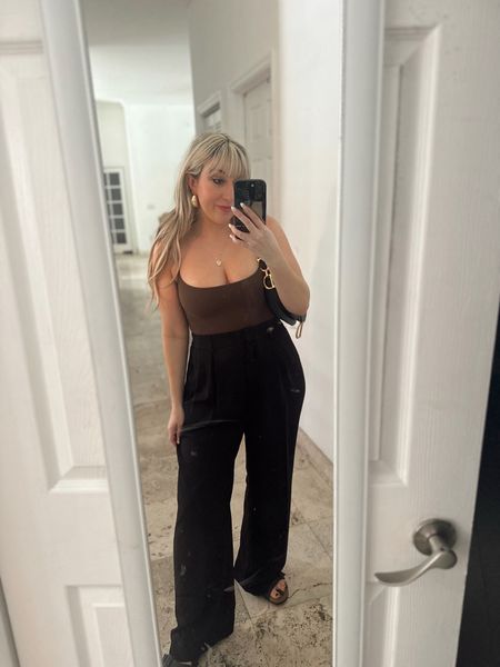 Outfit of the day for my birthday brunch and shopping!! These amazon trousers are so comfy and perfect for work or a classic and polished fit. This skims bodysuit is my all time favorite bodysuit, I have it in 4 colors and it looks amazing on! 

#LTKfindsunder100 #LTKstyletip