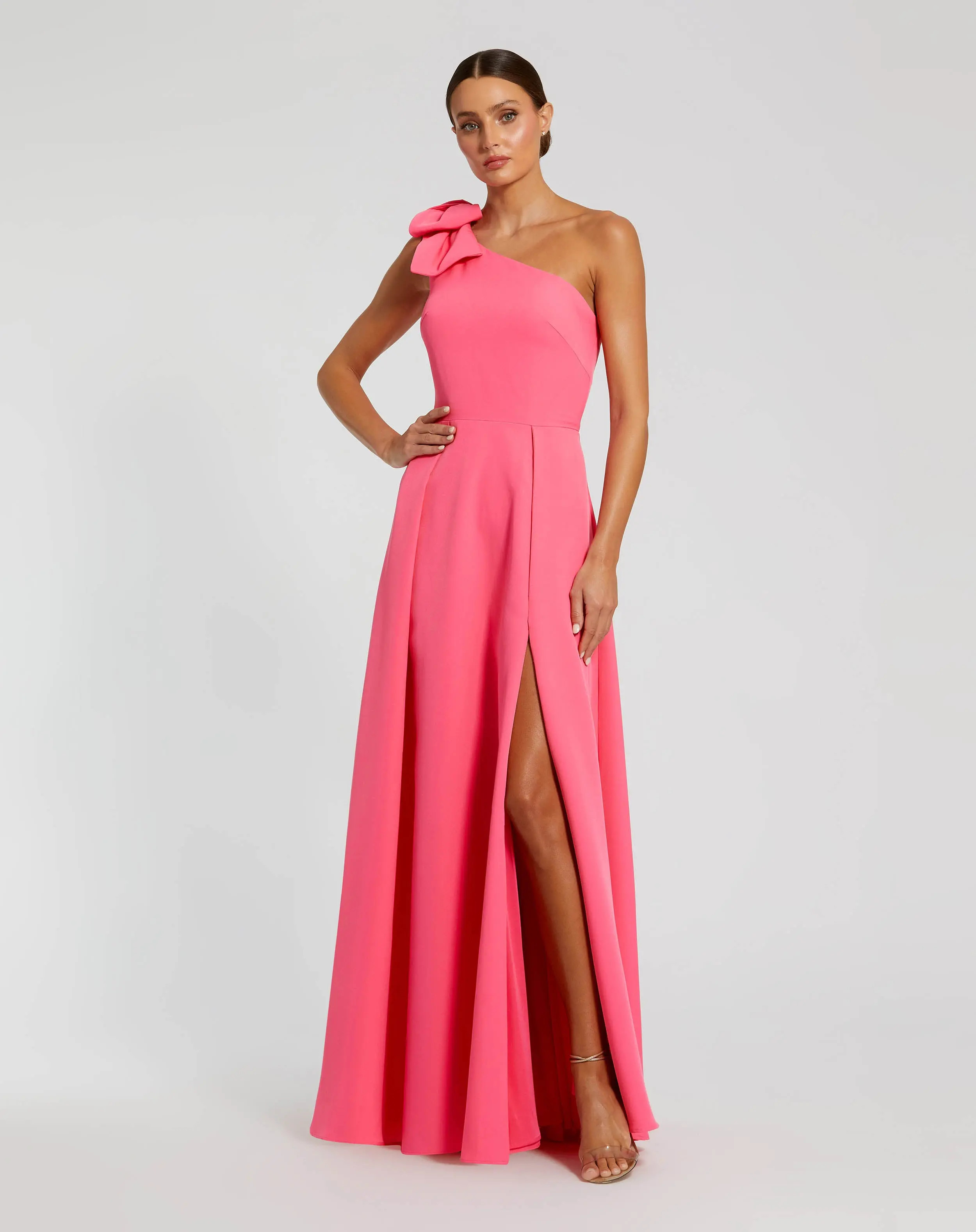 Pink Bow One Shoulder Sleeveless A-Line Gown | Mac Duggal | Mac Duggal