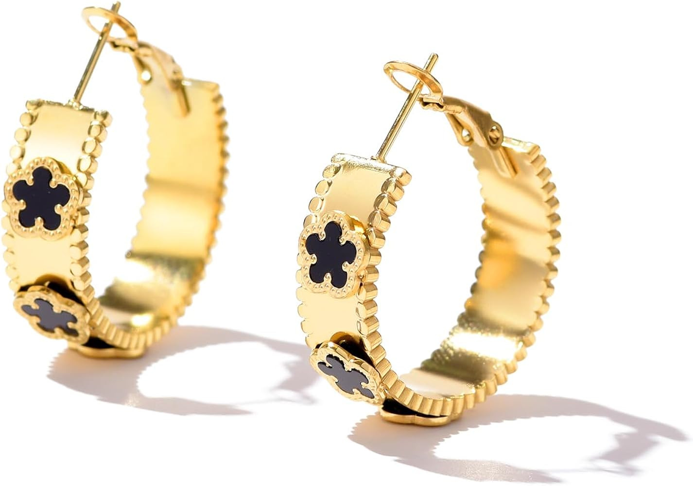 14K Gold Plated Clover Earrings for Women Hypoallergenic Stainless Steel Clover Hoop Earrings Lov... | Amazon (US)