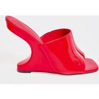 Red Patent Pu Cut Out Heeled Mule Wedges | PrettyLittleThing US