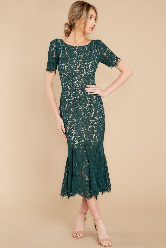 I Can't Resist Evergreen Lace Midi Dress | Red Dress 