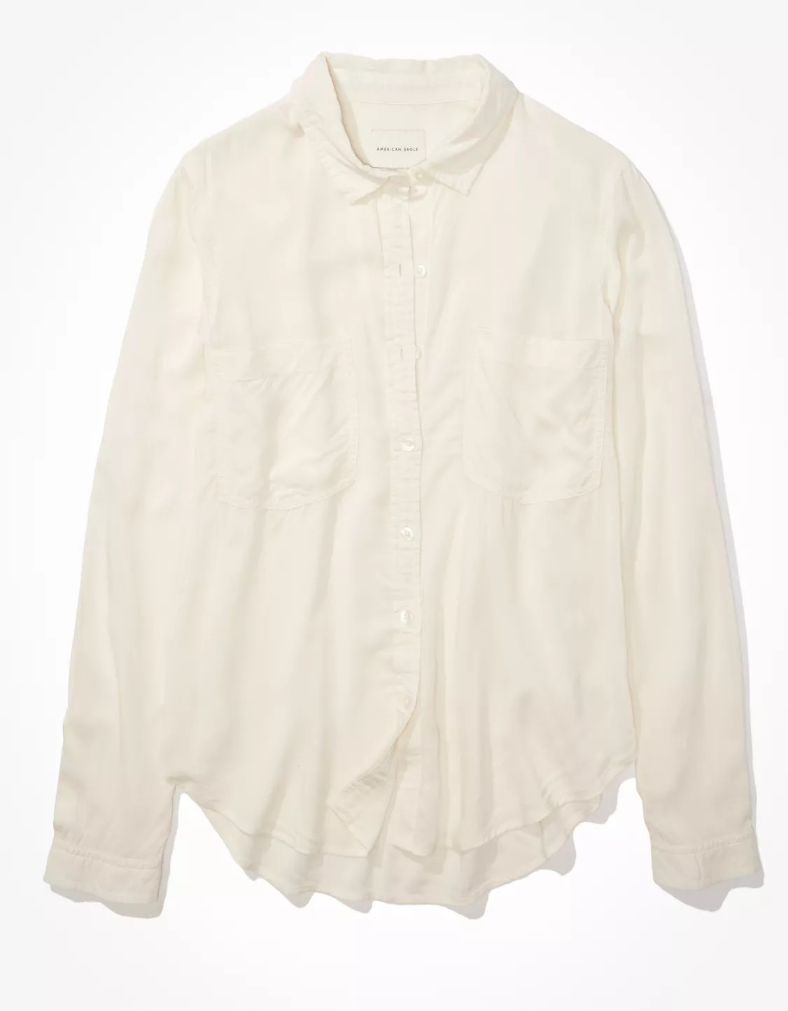 AE Silky Long-Sleeve Button-Up Shirt | American Eagle Outfitters (US & CA)