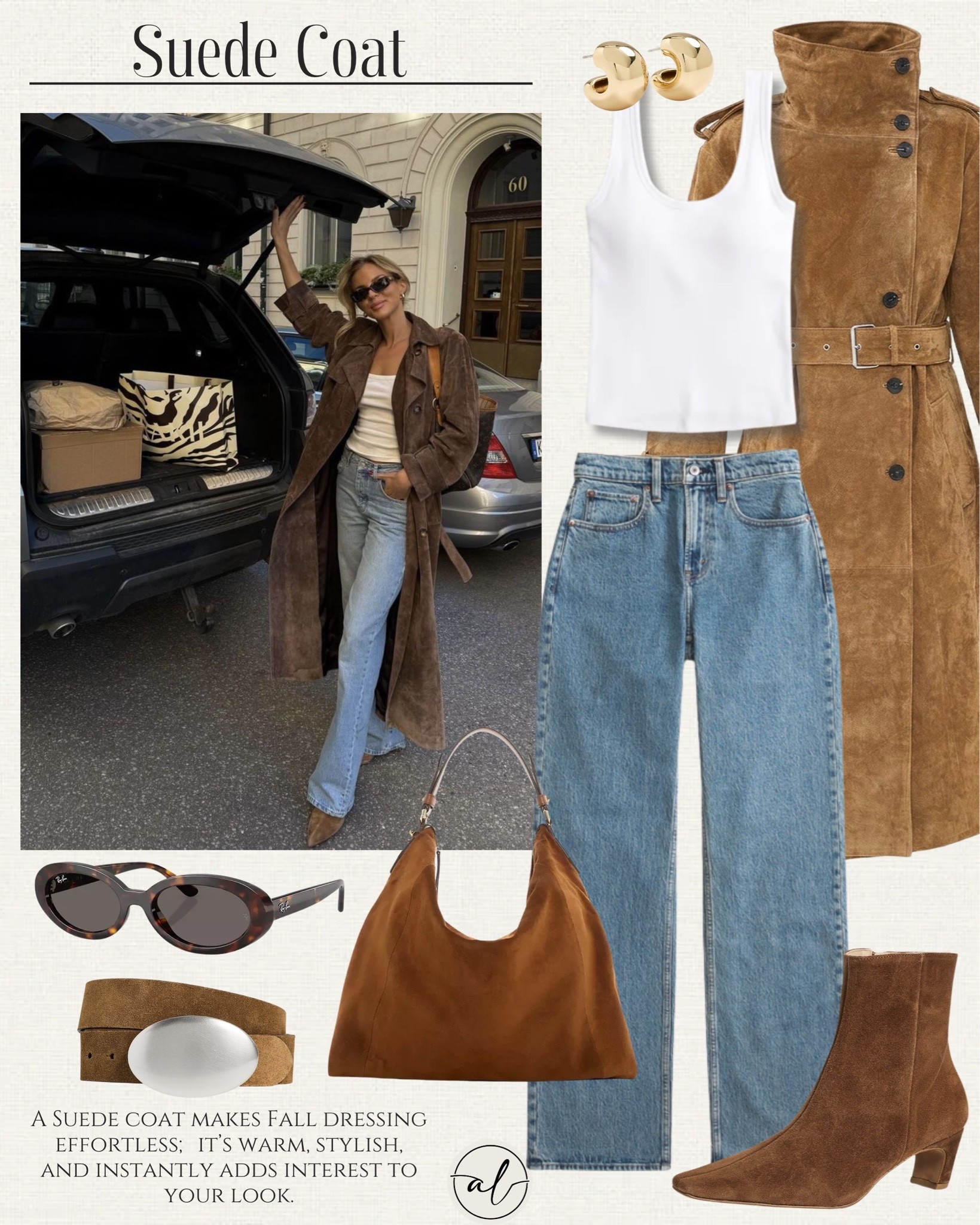 A suede coat makes fall dressing effortless, its warm, stylish, and instantly adds interest to your look 🤎