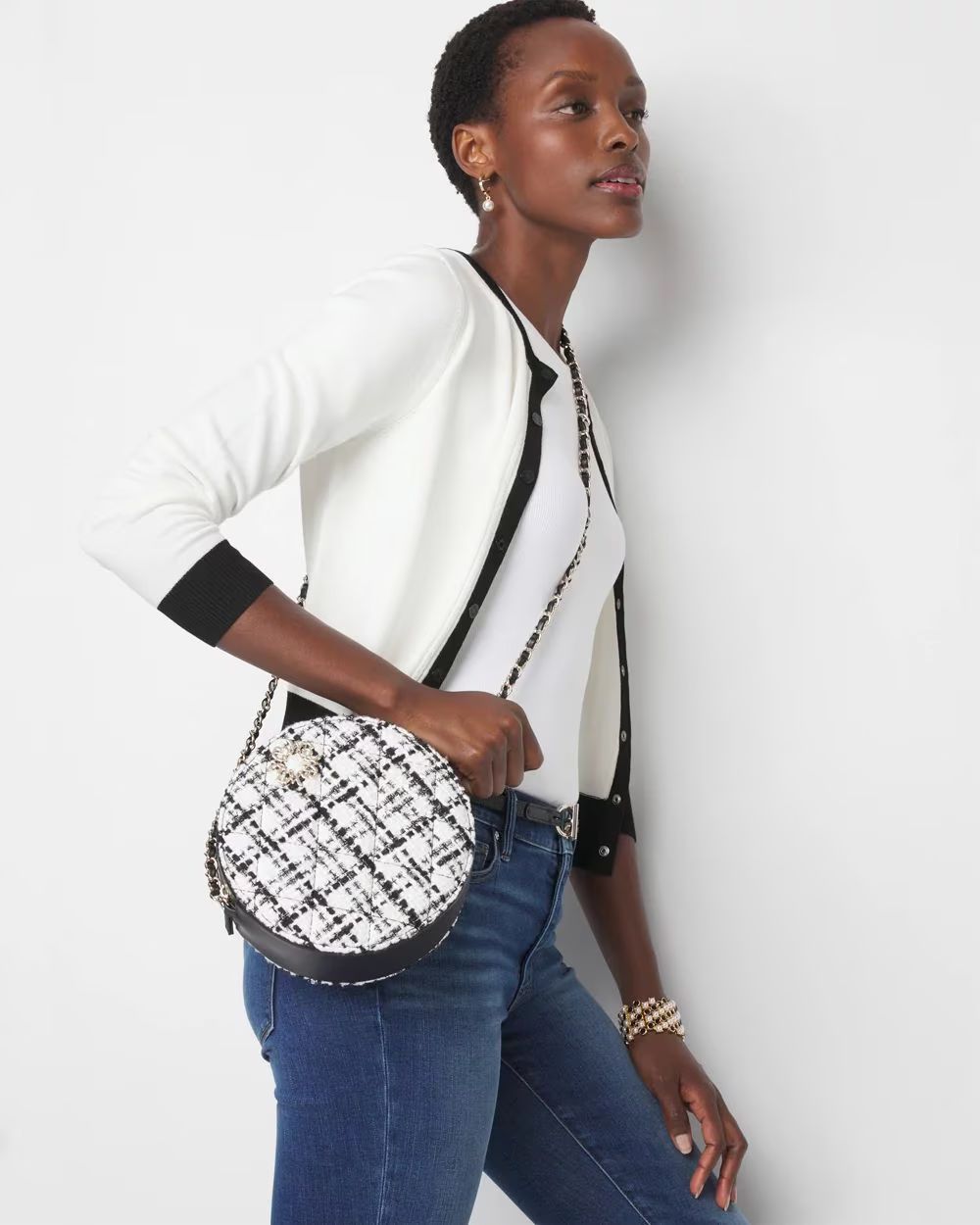 Round Tweed Chain Bag | White House Black Market