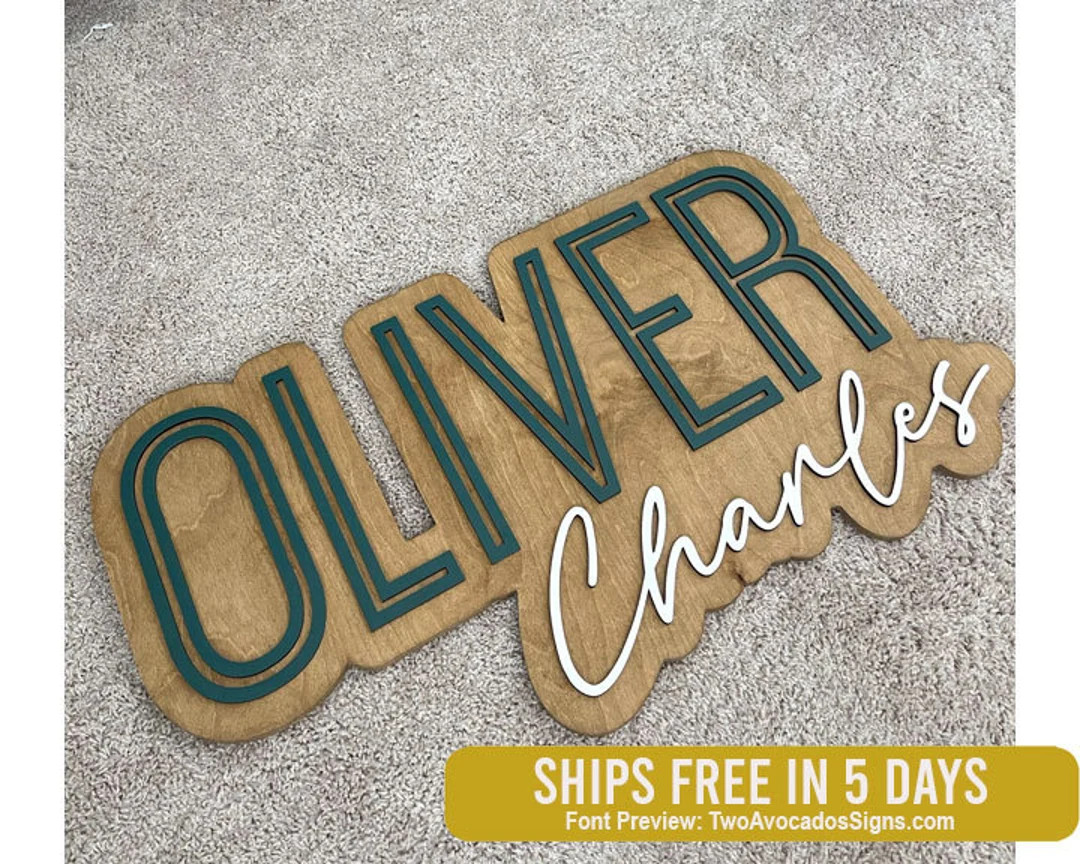 Large wood name sign, nursery name sign, boho nursery sign , above crib cut out, layered baby nam... | Etsy (US)