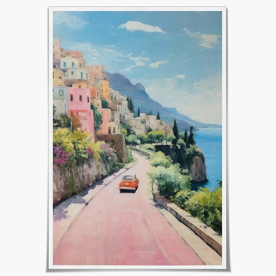 WLZWD Retro Italy Coastal Painting Amalfi Coast Wall Art Pink Preppy Wall Decor Posters for Room ... | Amazon (US)