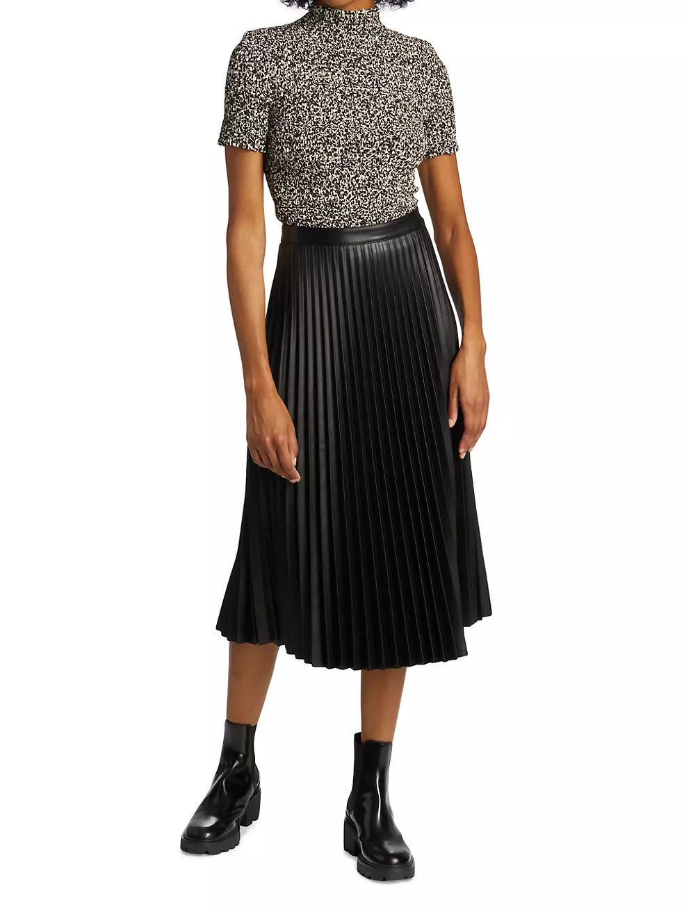 Pleated Faux-Leather Midi-Skirt | Saks Fifth Avenue