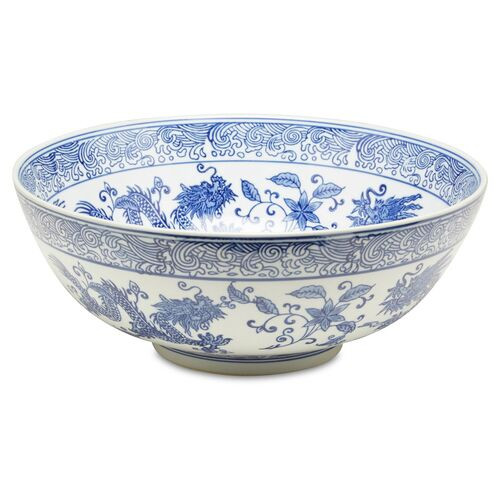 14" Dragon Bowl, Blue/White | One Kings Lane