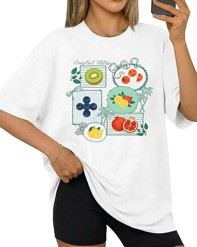 Aiyino Womens Fruit Graphic T Shirt 100% Cotton Summer Aesthetic Casual Loose Fit Tee | Amazon (US)